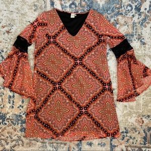 Paper Crane Printed Bell Sleeve Dress